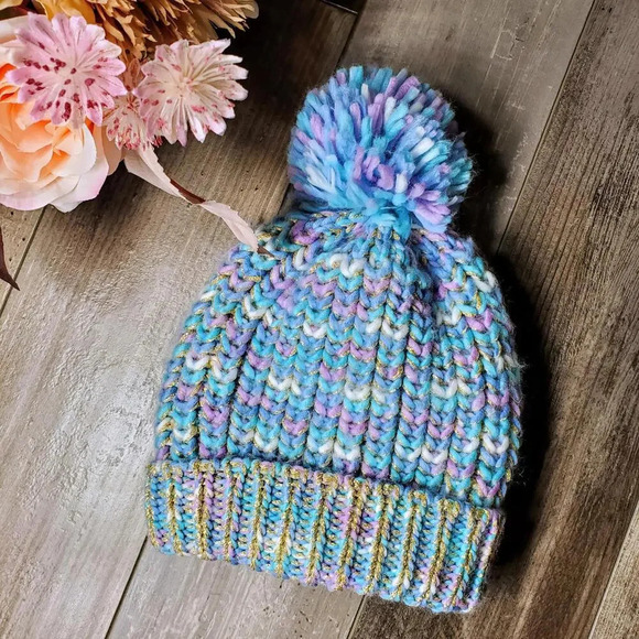 Girls Shimmery Pastel Knit Winter Beanie Hat (One Size Fits All) - Picture 2 of 10